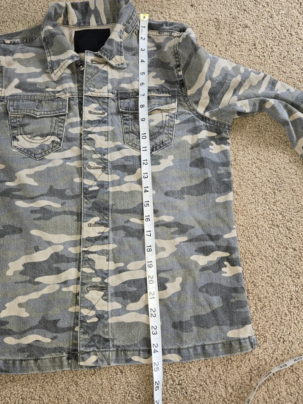 True Religion Womens Camo Trucker Jacket Medium Cotton Linen Blend Military
